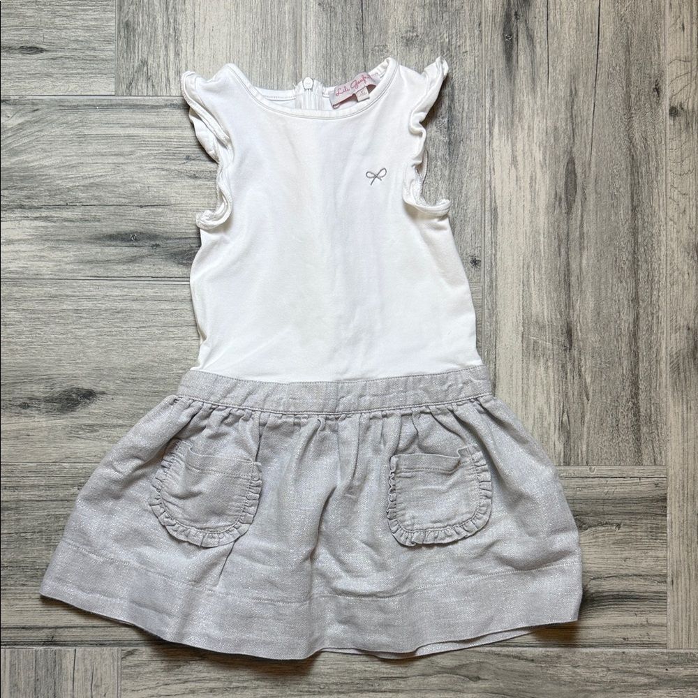 Lili Gaufrette White and Silver/Grey Dress with Zipper Detail
